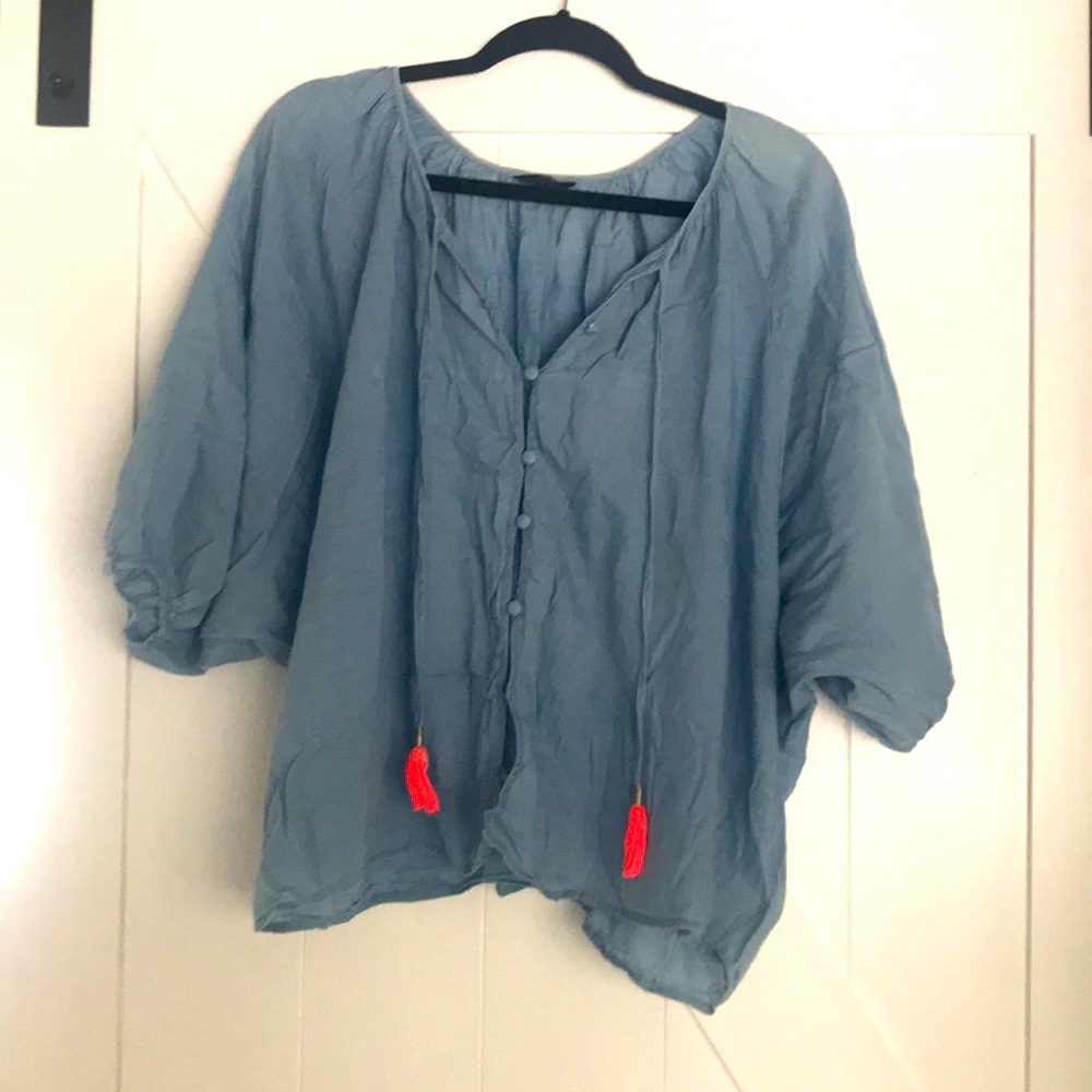 Joe’s | Chambray Top with neon pink tassels